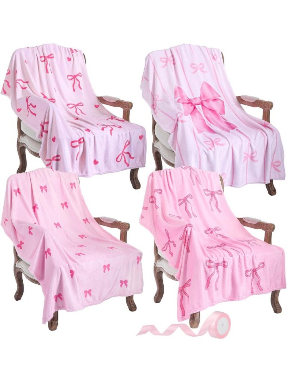 Cozy Pink Bow Throw Blanket Set for Girls & Women - Perfect Gift Bundle, 40" x